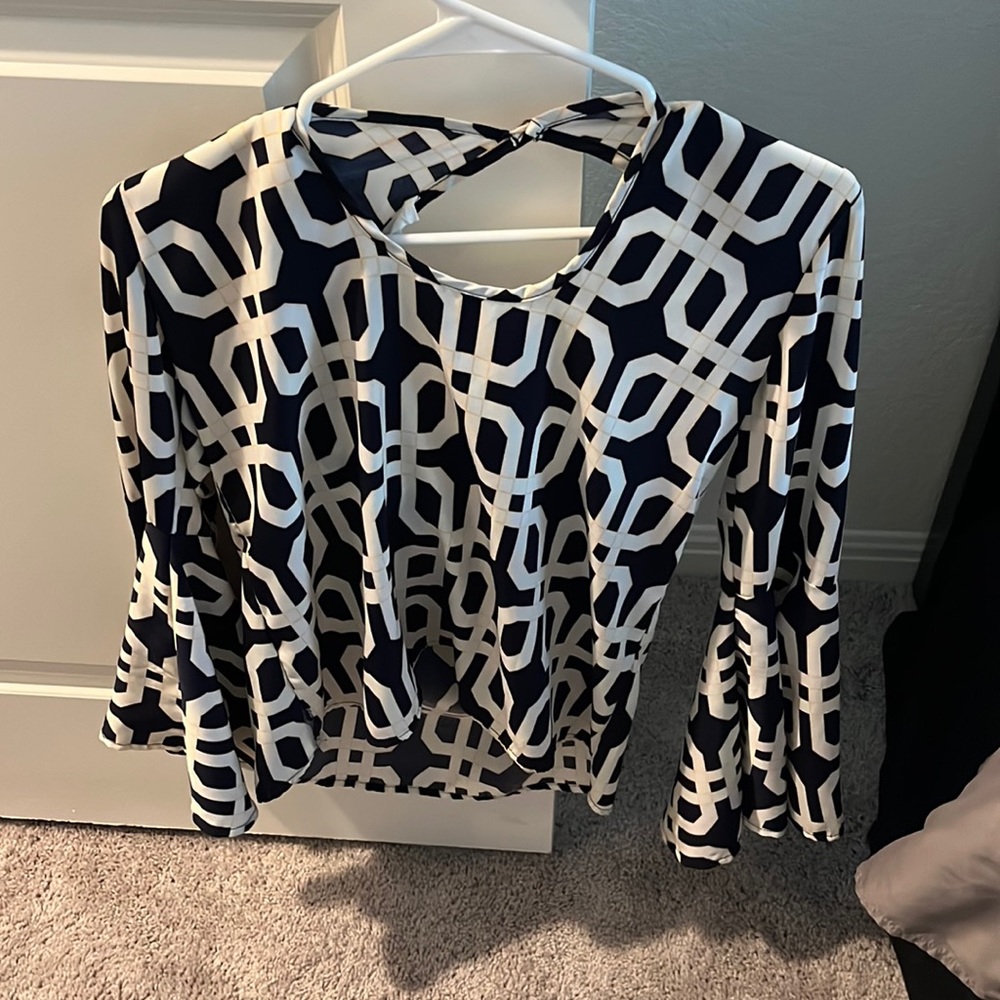 Dark navy and gold patterned blouse